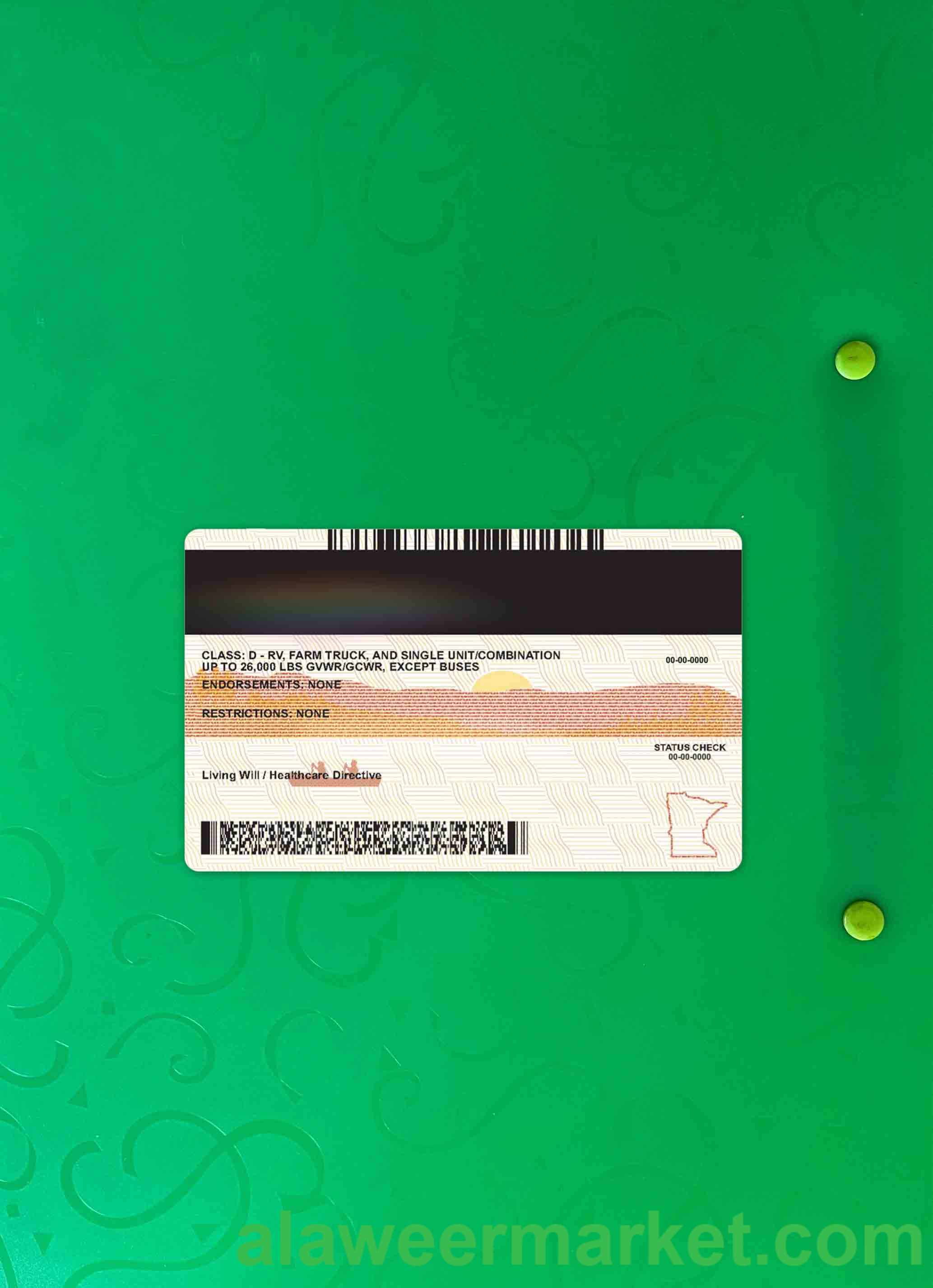 USA Minnesota driving license under 21 photolook BACK